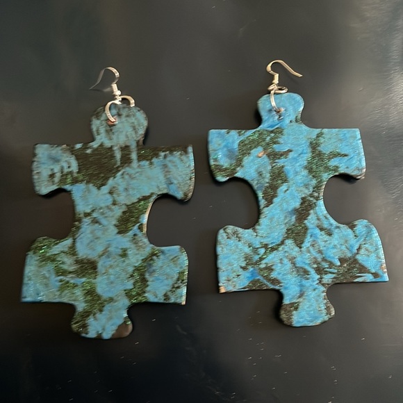 Blue & Black Puzzle Earrings - Picture 6 of 16